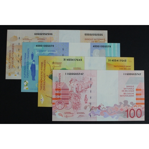 486 - Belgium (4), 1000 Francs issued 1997, 500 Francs issued 1998, 200 Francs issued 1995 and 100 Francs ... 