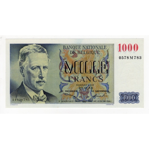 490 - Belgium 1000 Francs dated 27th February 1950, first year of issue, serial 0578 M 783 (BNB B580a, Pic... 