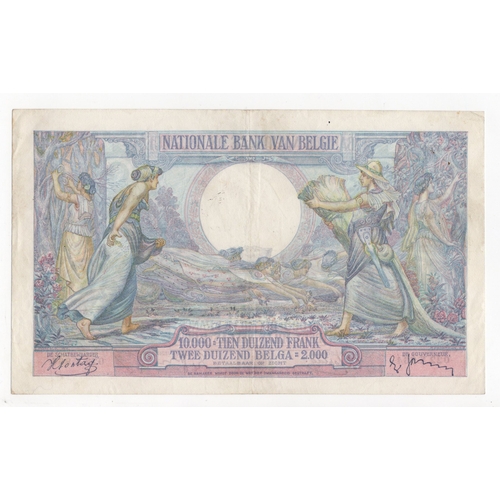 491 - Belgium 10000 Francs = 2000 Belgas dated 2nd March 1938, serial 022.X.864 (BNB B568b, Pick105) origi... 