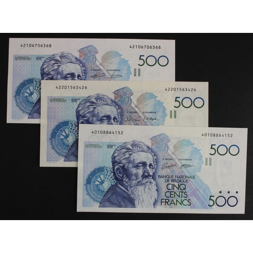 494 - Belgium 500 Francs (3) issued 1982 - 1998, 3 x different signatures (BNB B586, Pick143) all Uncircul... 