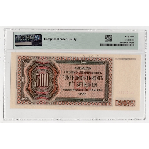 504 - Bohemia & Moravia 500 Korun dated 1942, II Auflage (2nd issue) perforated SPECIMEN, Ja 927755 (BNB B... 