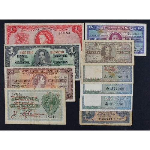 510 - British Commonwealth (10), Bermuda 5 Shillings 1957, Burma 1 Rupee 1945, Canada 1 Dollar 1937, Ceylo... 