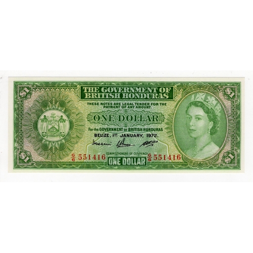 512 - British Honduras 1 Dollar dated 1st January 1972, portrait Queen Elizabeth II at right, serial G/6 5... 