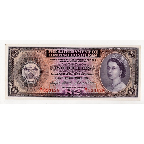 513 - British Honduras 2 Dollars dated 1st November 1961, serial H/1 333128 (BNB B128a, Pick29b) very ligh... 