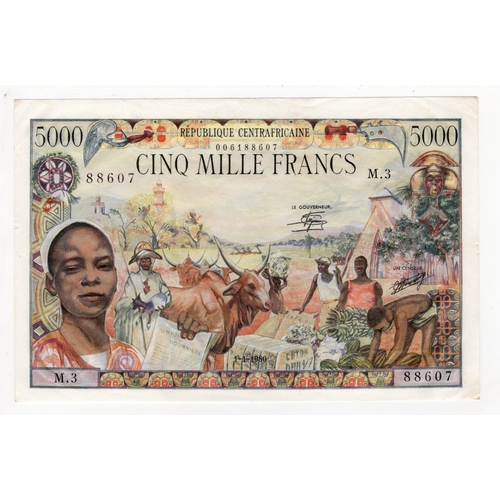 521 - Central African Republic 5000 Francs dated 1st January 1980, serial M.3 88607 (BNB B107a, Pick11) go... 