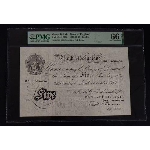 53 - Beale 5 Pounds (B270) dated 6th October 1949, serial O61 050436 (B270, Pick344) in PMG holder graded... 