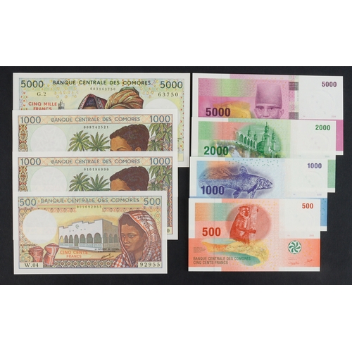 539 - Comores (8), 5000 Francs, 1000 (2) and 500 Francs issued 1984 - 1986 (BNB B301 - B303, Pick10 - 12),... 