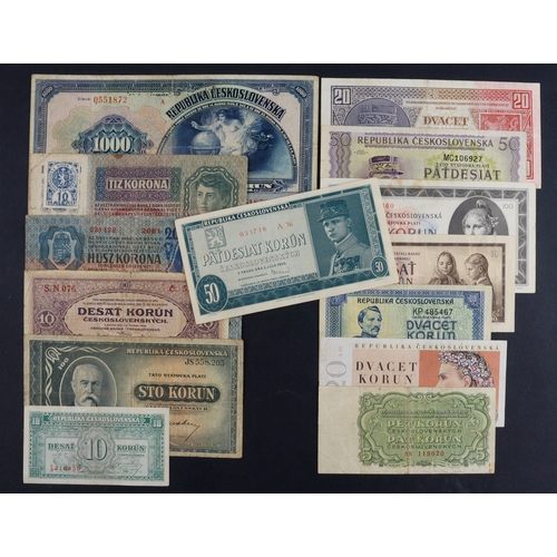 543 - Czechoslovakia (14), including 50 Korun 1948, 1000 Korun 1932 specimen, 20 Korun (1913) and 10 Korun... 