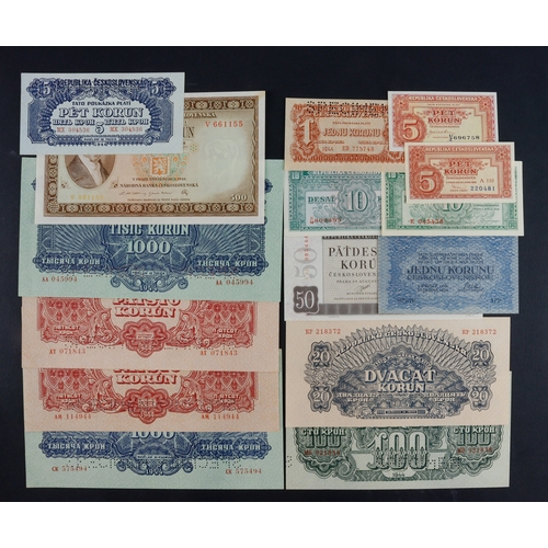 544 - Czechoslovakia (15), 1000 Korun and 500 Korun dated 1944 perforated 'SPECIMEN' with revalidation adh... 