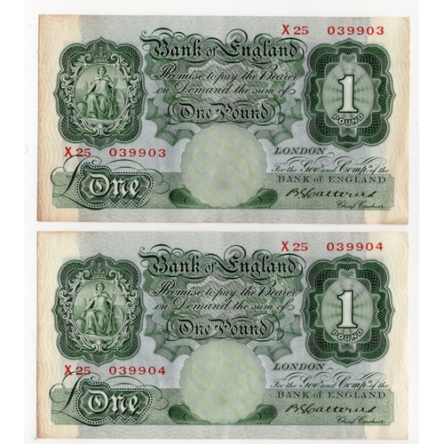 55 - Catterns 1 Pound (B225) issued 1930 (2), a consecutively numbered pair serial X25 039903 - X25 03990... 