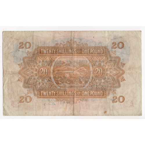 552 - East African Currency Board 20 Shillings or 1 Pound dated 1st August 1942, rare India print style se... 