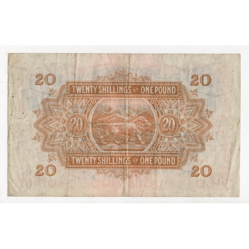 553 - East African Currency Board 20 Shillings or 1 Pound dated 1st August 1942, rare India print style se... 