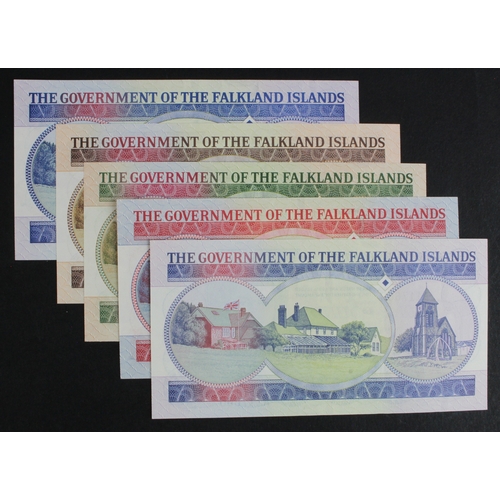 563 - Falkland Islands (5), 50 Pounds dated 1st July 1990 serial A002551 (BNB B222a, Pick16a), 20 Pounds d... 