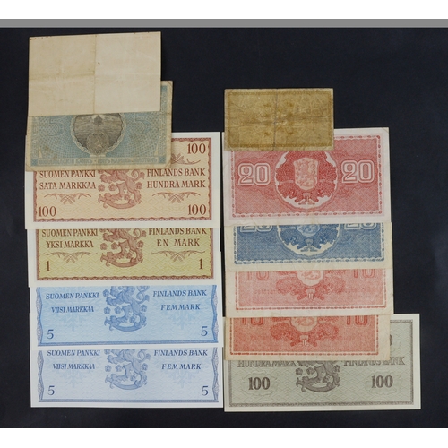 577 - Finland (12) 100 Markkaa 1955 & 1957, 20 Markkaa 1922 & 1945, 10 Markkaa 1945 (2), 5 Markkaa 1909 & ... 