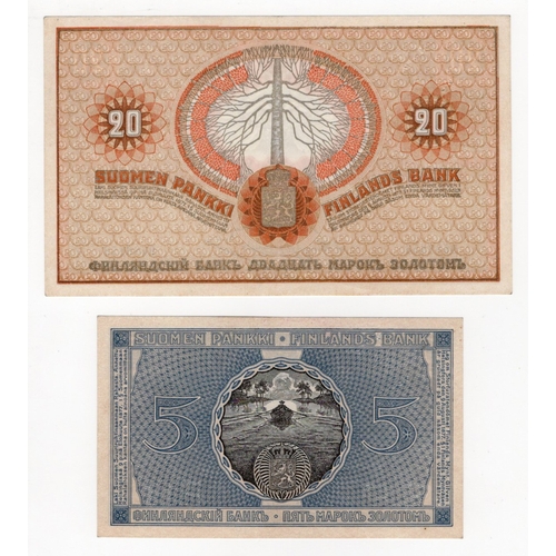 578 - Finland (2), 20 Markkaa & 5 Markkaa dated 1909, Senate Issue 1917, serial numbers 9688856 & 19241626... 