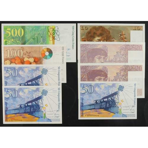 590 - France (8), a high grade group, 500 Francs 1994, 100 Francs 1997, 50 Francs (3) 1993, 1994 & 1997, 2... 