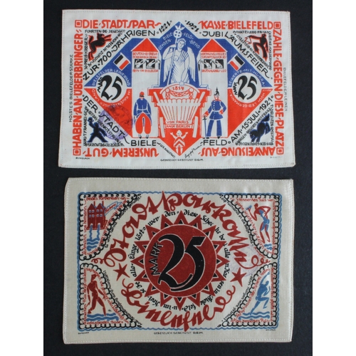 599 - Germany Silk Notes 25 Mark (2) dated 1921, two different designs, Stadt Bielefeld, clean Uncirculate... 