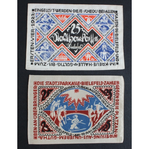 599 - Germany Silk Notes 25 Mark (2) dated 1921, two different designs, Stadt Bielefeld, clean Uncirculate... 