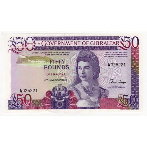 603 - Gibraltar 50 Pounds dated 27th November 1986, serial A025221 (BNB B122a, Pick24) Uncirculated