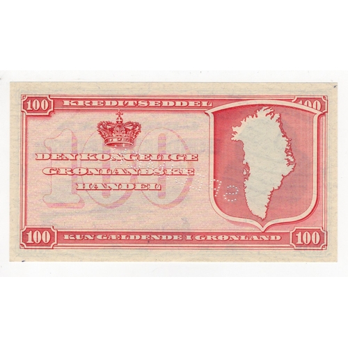 607 - Greenland 100 Kroner dated 16th January 1953, SPECIMEN Credit Note with monoweight serial number, pe... 