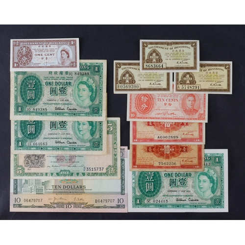 608 - Hong Kong (12), Chartered Bank 10 Dollars 1977, 5 Dollars 1962 - 70, Queen Elizabeth II portrait 1 D... 