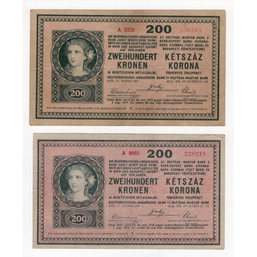 610 - Hungary (2), Austro-Hungarian Bank 200 Korona (2) dated 27th October 1918 (issued 1919) Series A1028... 