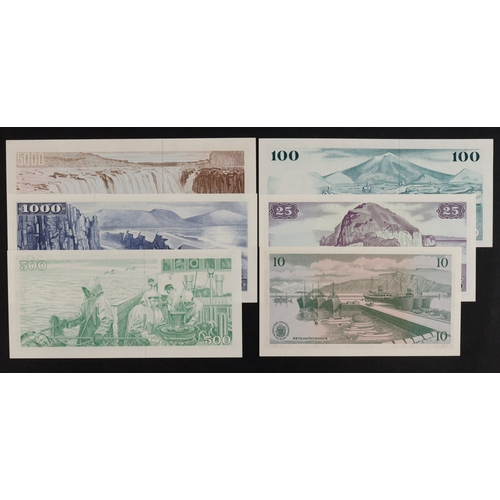 613 - Iceland (6), 5000 Kronur, 1000 Kronur, 500 Kronur, 100 Kronur, 25 Kronur & 10 Kronur dated 1961 (BNB... 