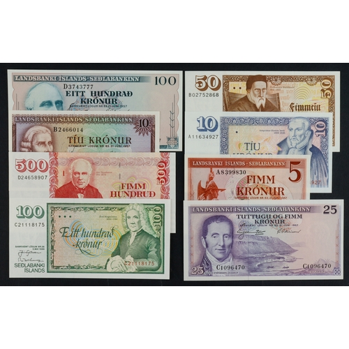 614 - Iceland (8), 5 Kronur, 10 Kronur, 25 Kronur and 100 Kronur dated 1957, 500 Kronur dated 2001, 100 Kr... 