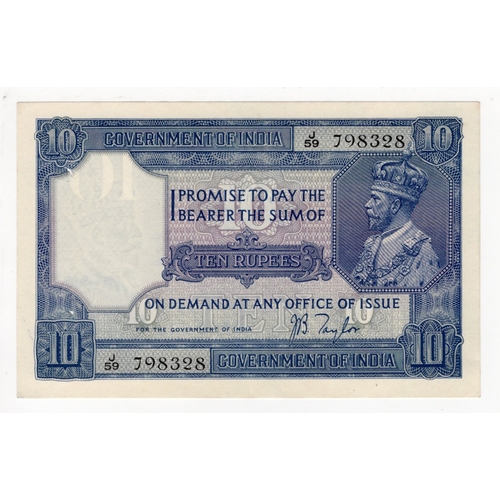 618 - India 10 Rupees issued 1917 - 1930, King George V portrait, signed J.B. Taylor, serial J/59 798328 (... 