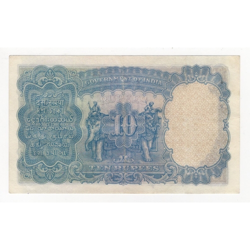 619 - India 10 Rupees issued 1928 - 1935, portrait King George V at right, signed J.W. Kelly, serial P/43 ... 