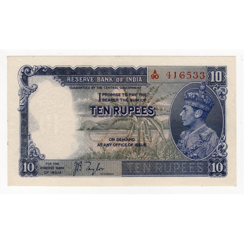 620 - India 10 Rupees issued 1937, portrait King George VI at right, signed J.B. Taylor, serial A/90 41653... 