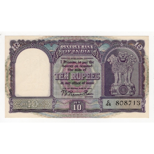 622 - India 10 Rupees issued 1950 signed Benegal Rama Rau, serial C/44 808713 (BNB B219b, Pick37b) staple ... 