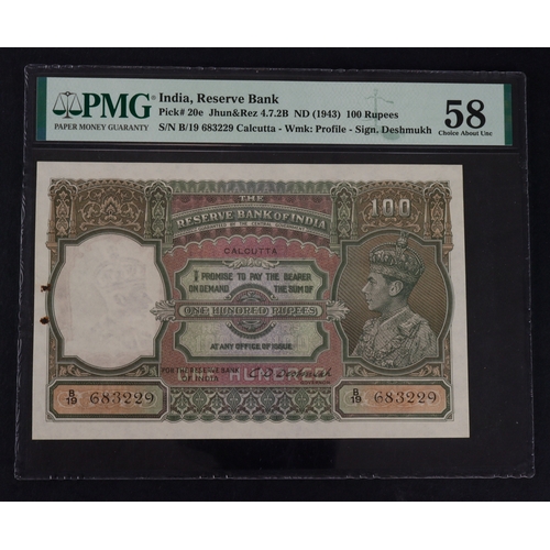 623 - India 100 rupees issued 1937, Calcutta branch issue, serial B/19 683229 (BNB B204b2, Pick20e) usual ... 