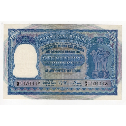 624 - India 100 Rupees issued 1950, signed Benegal Rama Rau, Kanpur issue, serial U/2 404448 (BNB B223a, P... 