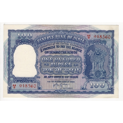 626 - India 100 Rupees issued 1953, signed H.V.R. Lengar, with security thread, serial number AA/8 948560 ... 