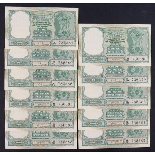 629 - India 5 Rupees (11), not dated, signed H.V.R. Lengar, a consecutively numbered run, serial M/50 7363... 