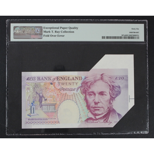 66 - ERROR Kentfield 20 Pounds issued 1994, a DOUBLE error, a large extra flap of paper at top left, and ... 