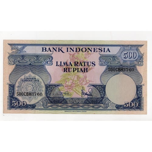 660 - Indonesia 500 Rupiah dated 1959, serial 500CBH3760 (BNB B532a, Pick70a) dents/handling, about Uncirc... 