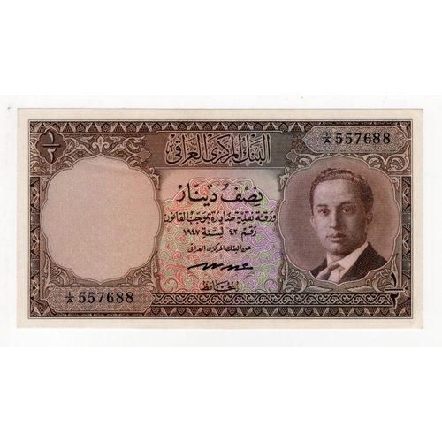 664 - Iraq 1/2 Dinar dated Law of 1947 issued 1959, signed Abdulellah Hafedh, portrait King Faisal II as y... 