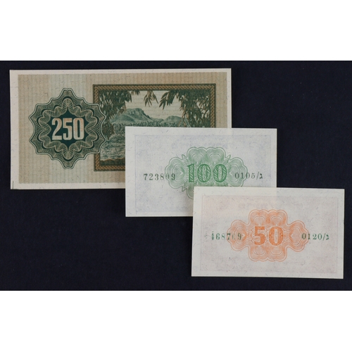 667 - Israel (3), 50 Pruta and 100 Pruta issued 1952 and 250 Pruta issued 1953, the 50 has a dent at one e... 