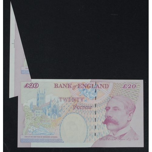 67 - ERROR Lowther 20 Pounds issued 1999, exceptional LARGE FISHTAIL extra paper showing sheet edge and b... 