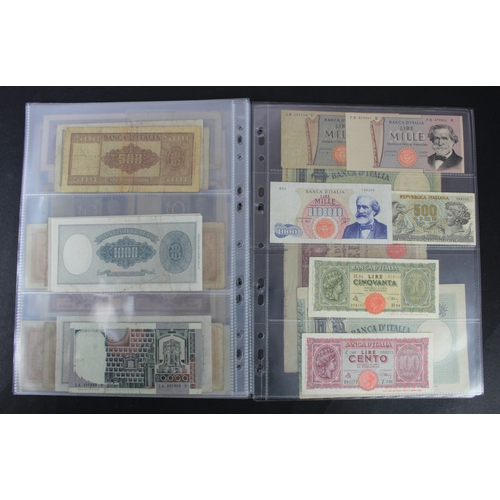 679 - Italy (58), collection in album sleeves, including 50 Lire dated 1933 and 1943, 1000 Lire dated 1943... 