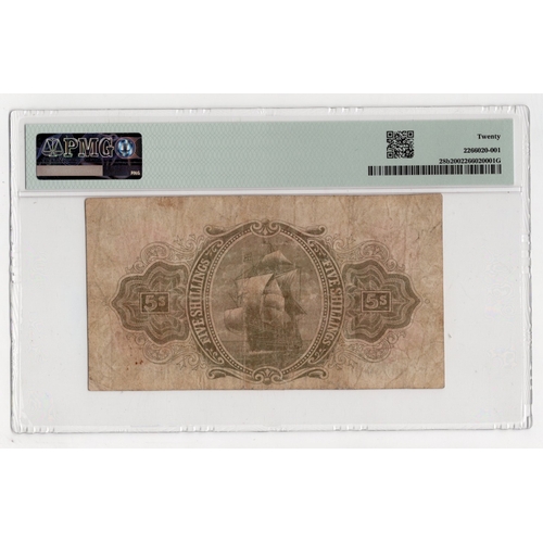 685 - Jamaica 5 Shillings dated 1918 signed Issacs, serial A/5 36086 (BNB B102b, Pick28b) in PMG holder gr... 