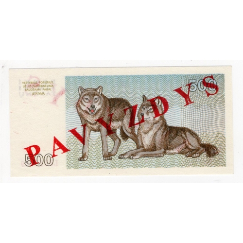 706 - Lithuania 500 Talonas dated 1993 specimen note with 'PAVYZDYS' diagonal overprint in red ink on both... 