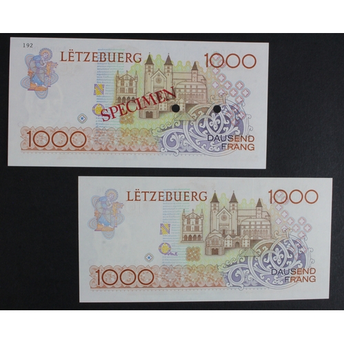 710 - Luxembourg 1000 Francs (2) one issued note, serial N114306 (BNB B402a, Pick59a), one SPECIMEN note s... 