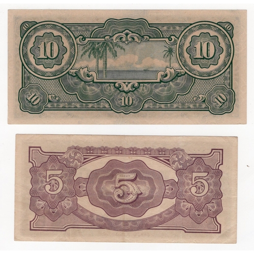 715 - Malaya (2), 5 Dollars and 10 Dollars Japanese Occupation Note from WW2, scarce notes with serial num... 