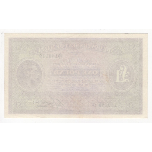 724 - Malta 1 Pound issued 1940, portrait King George VI at right, rarer issue with title 'TREASURER' in b... 