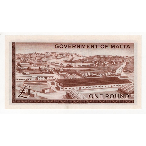 728 - Malta 1 Pound issued 1963, signed R. Soler, serial A/2 630096 (BNB B125a, Pick26a) Uncirculated