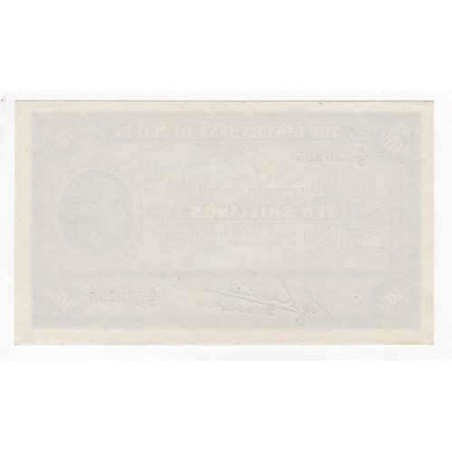 730 - Malta 10 Shillings issued 1940, portrait King George VI at right, serial A/3 539295 (BNB B118a, Pick... 