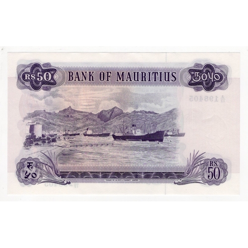 733 - Mauritius 50 Rupees issued 1967, portrait Queen Elizabeth II at right, LAST PREFIX of issue, serial ... 